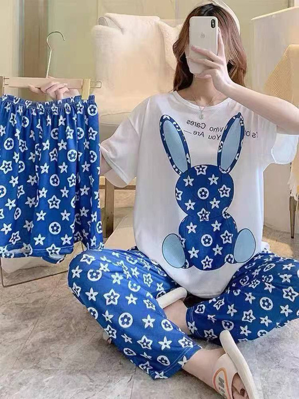 ست سه تکه راحتی تی شرت + شرتک +شلوار جنس نخ پنبه پرمیوموارداتی