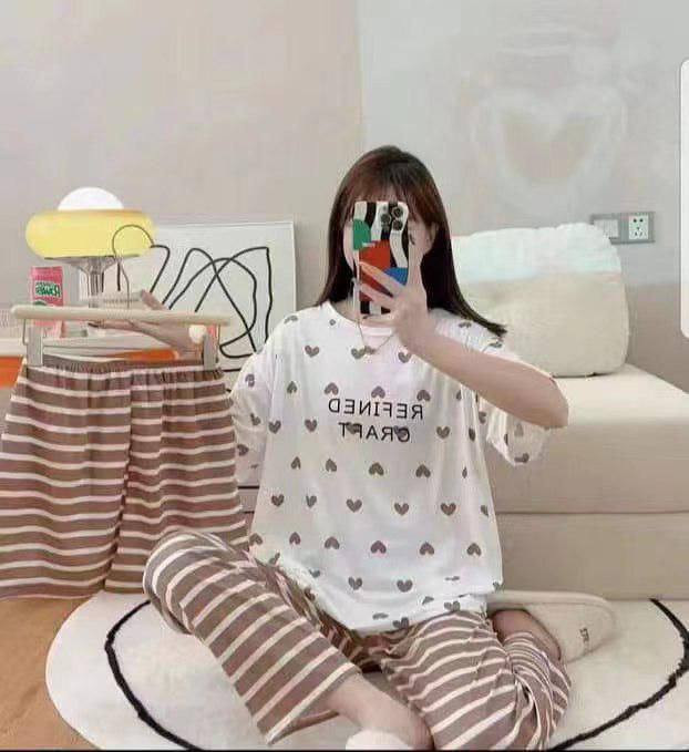 ست سه تکه راحتی تی شرت + شرتک+شلوار جنس نخ پنبه پرمیوم وارداتی