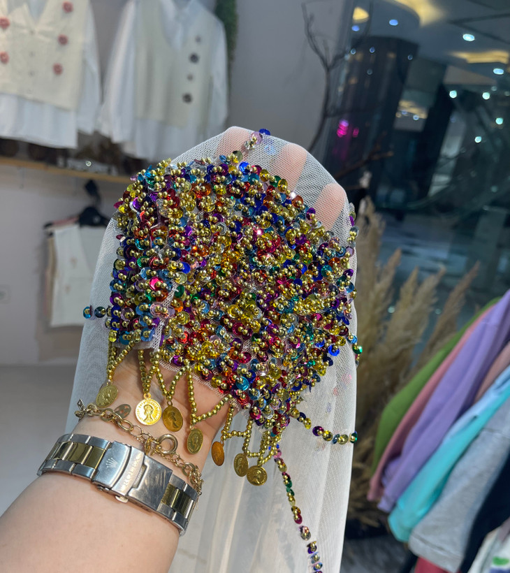 دسمال سر (مینی اسکارف) توری پولکدوزی شده